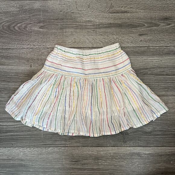 Peek Girls Ivory Cotton Pull-0n Flare Short Skort size 6 7 Metallic Stripes Boho